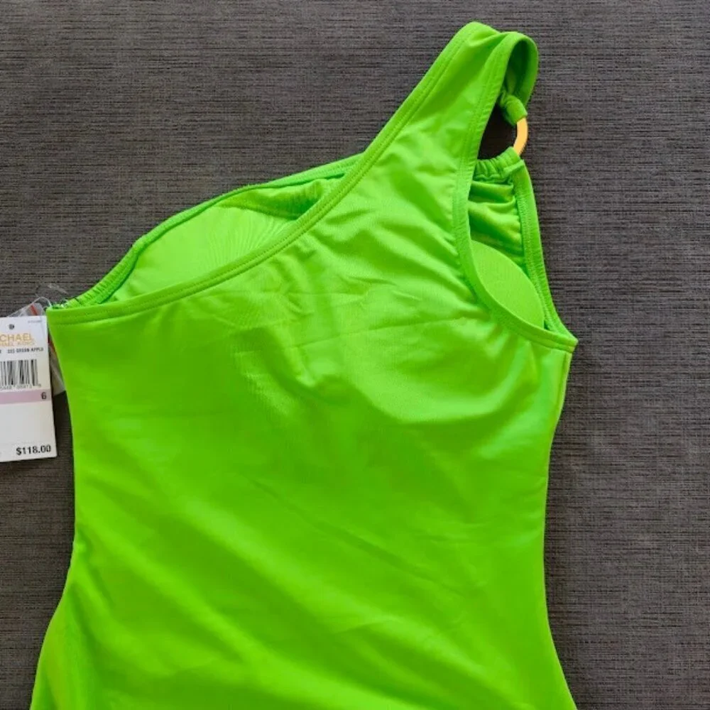 NWT Michael Kors Green One-Shoulder Gold Accent Ring One-lPiece Swimsuit Size 6